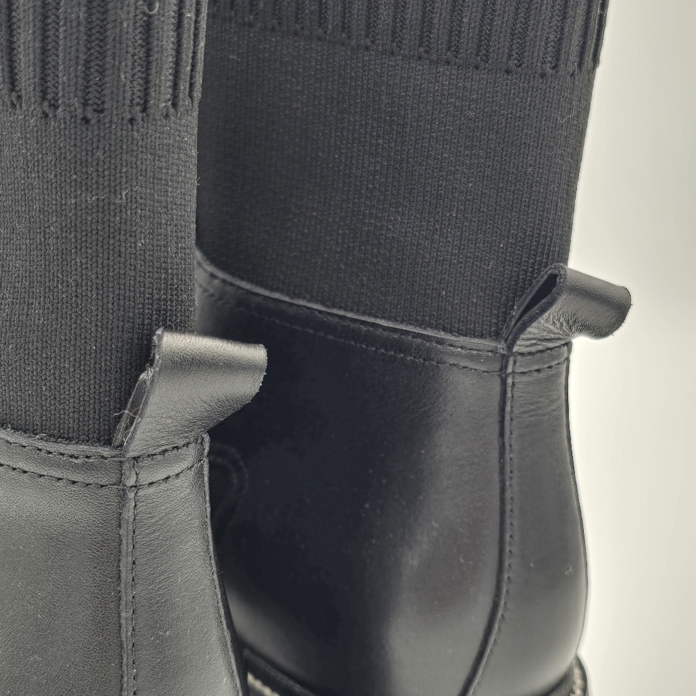 NWOT Marc Fisher Ltd. Black Knit Collar Elwa Round Toe Lace-Up Leather Boots 6.5 - Picture 8 of 16